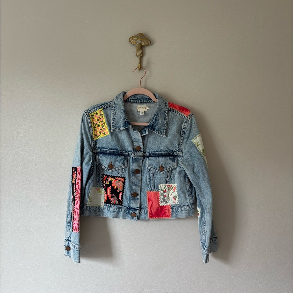 Alice + Olivia Patchworks Crop denim Jacket Womens size L